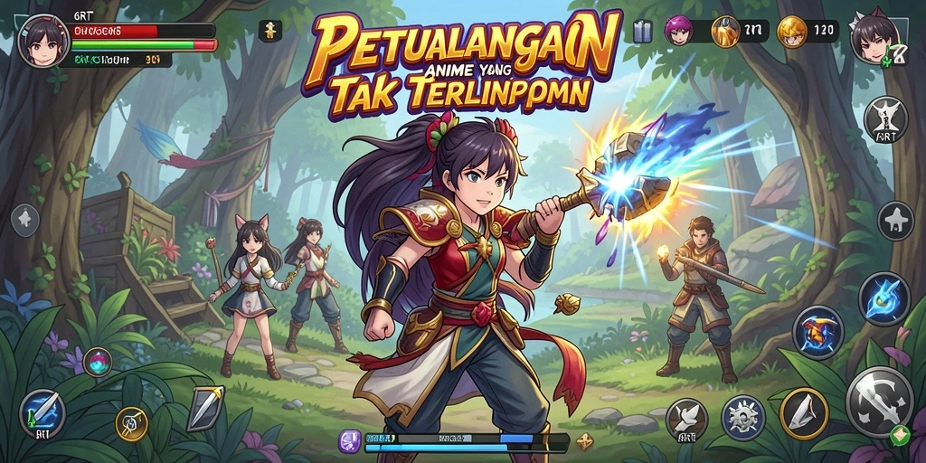 Tampilan gameplay seru dalam dunia Anime yang penuh warna.