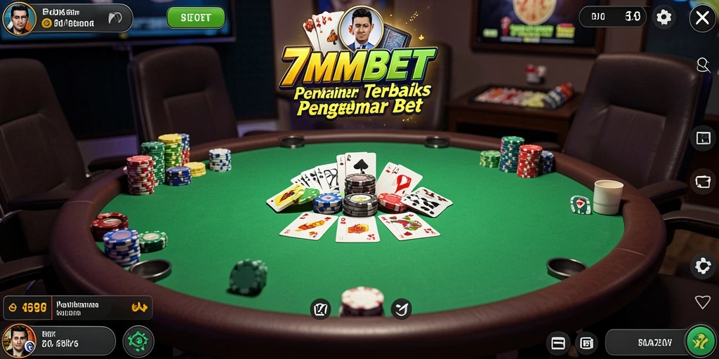 Screenshot gameplay 7MMBET menampilkan suasana Poker yang mendebarkan.