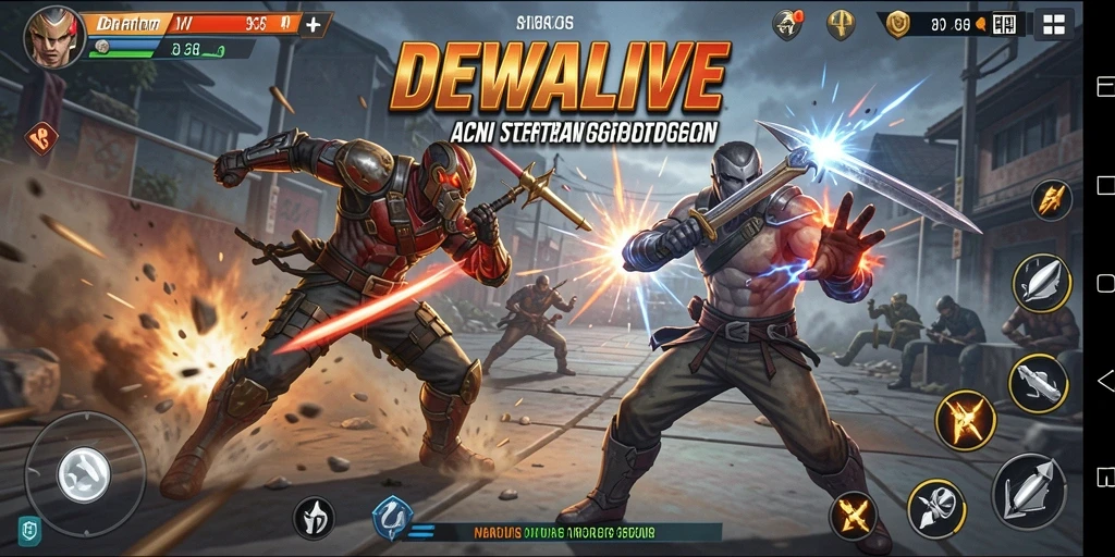 Screenshot utama DEWALIVE menunjukkan aksi pertarungan mengagumkan.