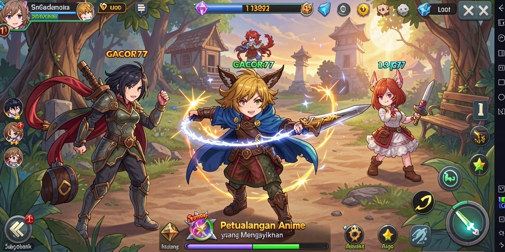 Tampilan gameplay menarik dengan karakter anime yang dinamis.