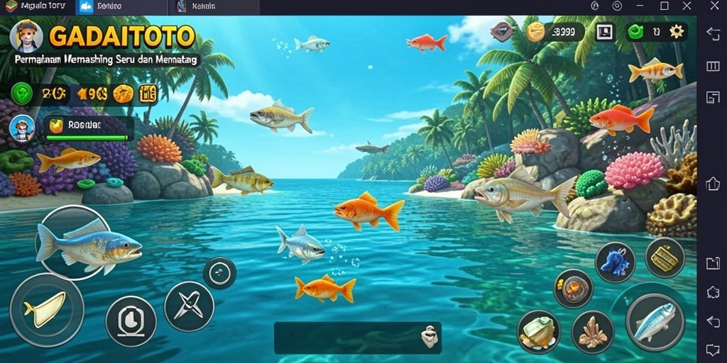 Screenshot gameplay GADAITOTO menampilkan momen menegangkan saat menangkap ikan besar.