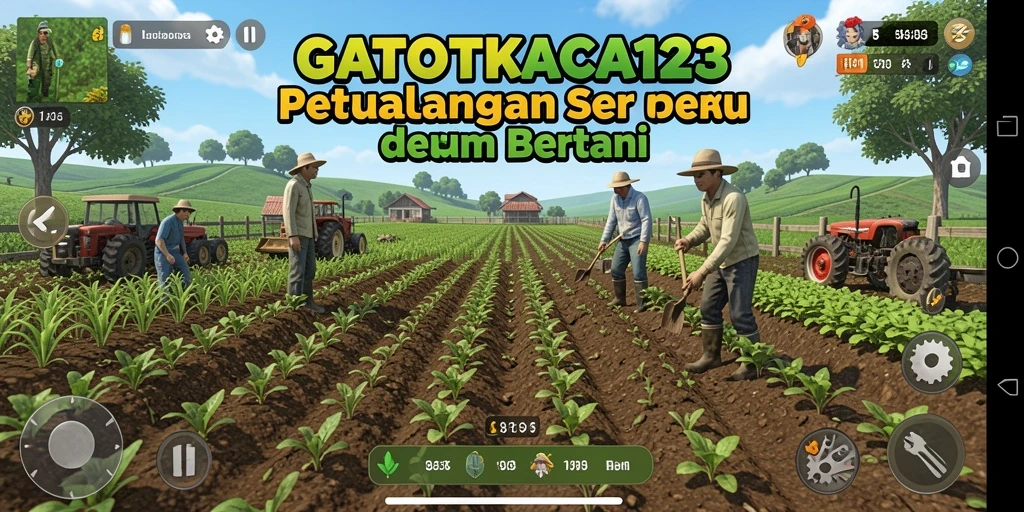 Tampilan gameplay GATOTKACA123 dalam bertani dengan warna-warna cerah.