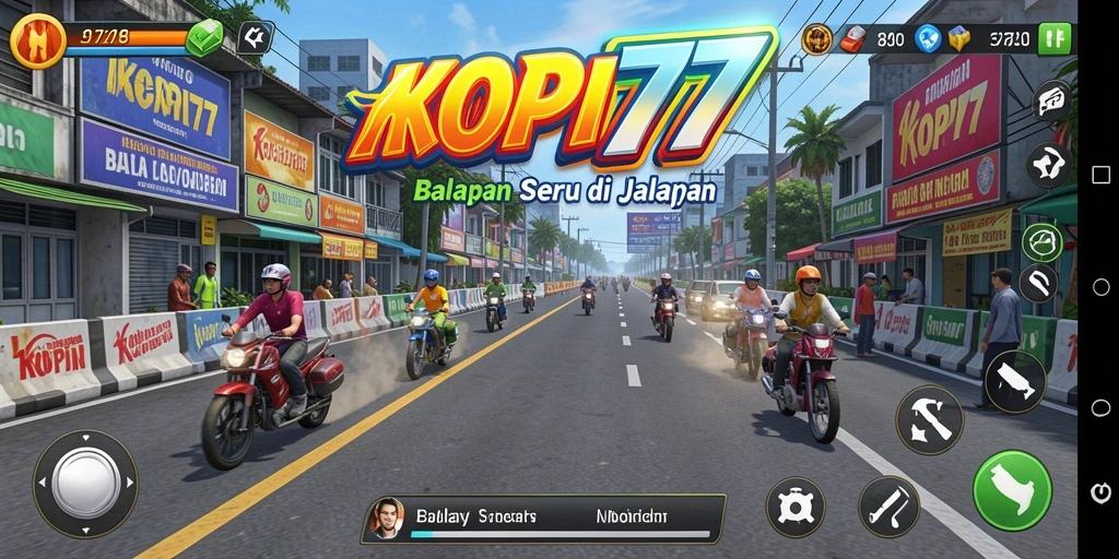Tangkapan layar gameplay KOPI77 menunjukkan balapan seru di lintasan kota.