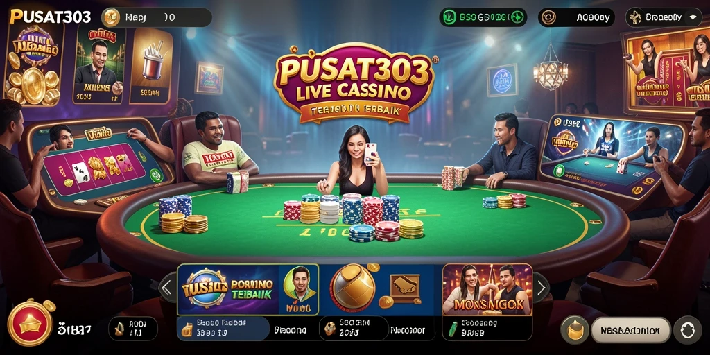Tampilkan gameplay seru PUSAT303 dengan dealer langsung dan interaksi pemain.