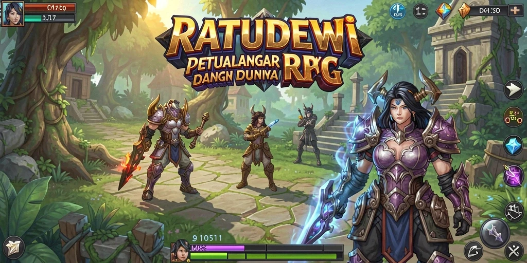 Screenshot utama gameplay RATUDEWI menampilkan aksi petualangan RPG yang mendebarkan.